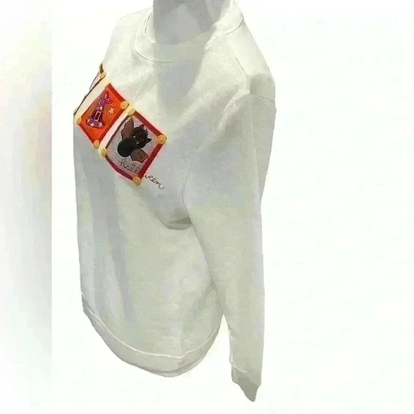 Halloween Holiday Editions White crewneck Halloween Embroidered Patchwork Sz S - Picture 3 of 9